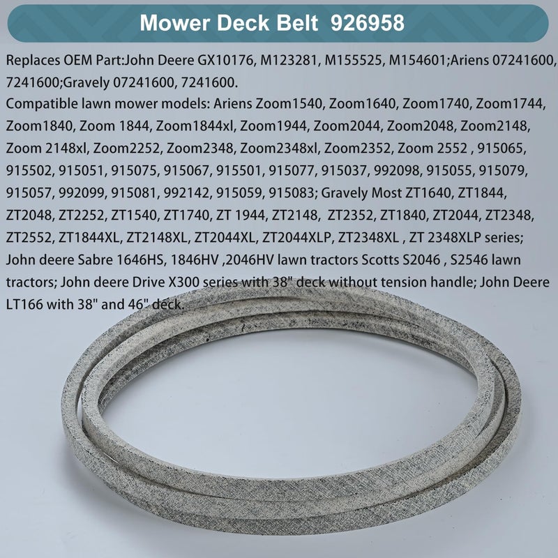Holdly 1/2 x 143'' Mower Belt Replace for John Deere GX10176 M123281 M155525 M154601 Ariens 07241600 7241600 Gravely 07241600 7241600 Lawn Mower Belt Kevlar Lawn Mower Belt (M123281) - Image 2